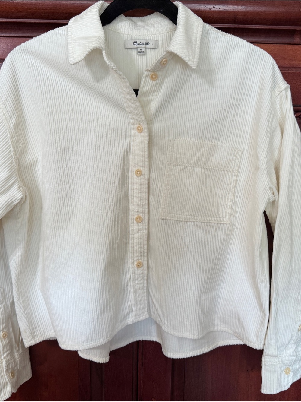 Madewell Cream Corduroy Button Up Cropped Shirt ~ Size XS - Picture 2 of 14
